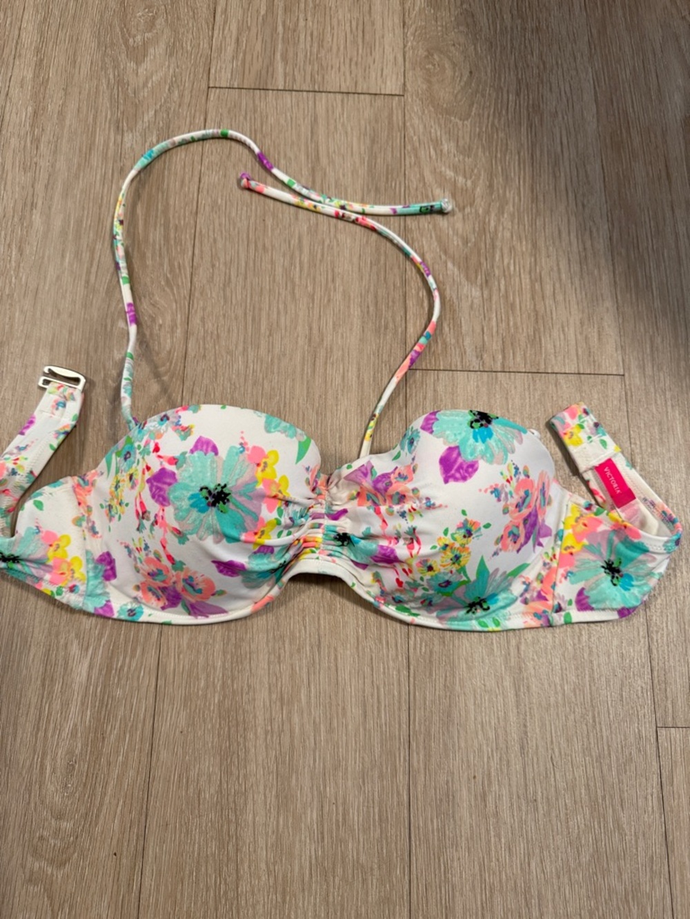 Victoria’s Secret Floral Bandeau Bikini Top in Turquoise & Pink 36C